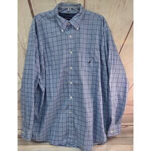 Nautica XXL Men's Long Sleeve Button Up Blue Plaid Shirt
